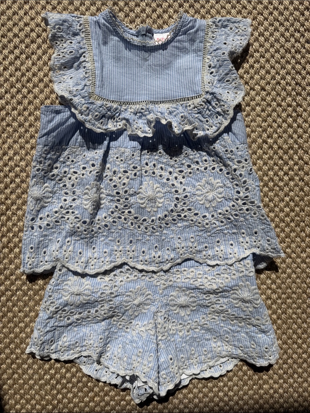 Marlo Kids Girls Light Blue Eyelet Ruffle Two-Piece Matching Set size 3/4 year